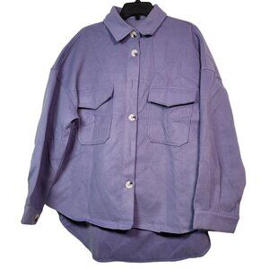 Women Oversized Button-Up Shirt Jacket With Flap Pockets & Collared Neckline XXL